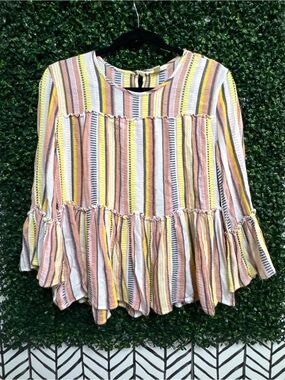 miami Multicolor Striped Ruffle Tunic - Yellow & Peach